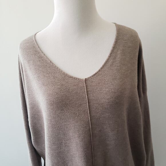 Dreamers Basic Sweater Heather Mocha Oversized Viscose Blend V-Neck Women XS - Picture 5 of 10